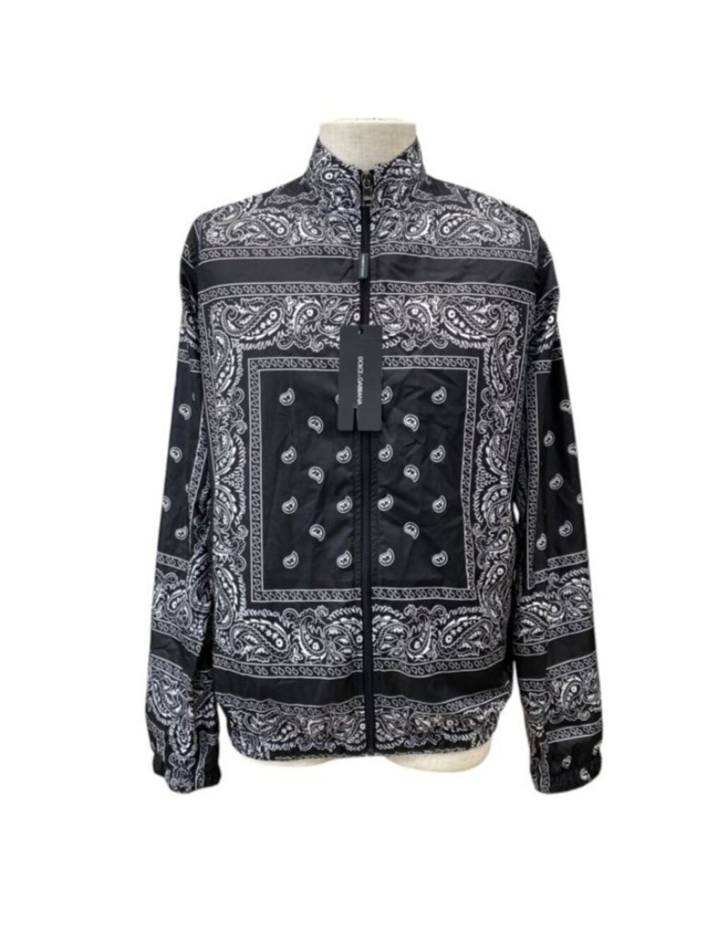 Dolce & Gabbana Zip Up Jacket Paisley Polyester Black Casual